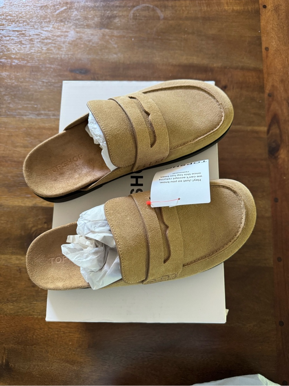 Topshop Addie Real Suede Mule Loafers in Taupe NWT Mens 7.5